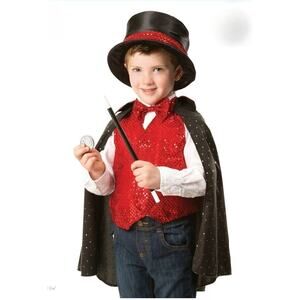 Melissa & Doug Magician Halloween Costume Role Play Red Vest Hat Cape Ages 3-6
